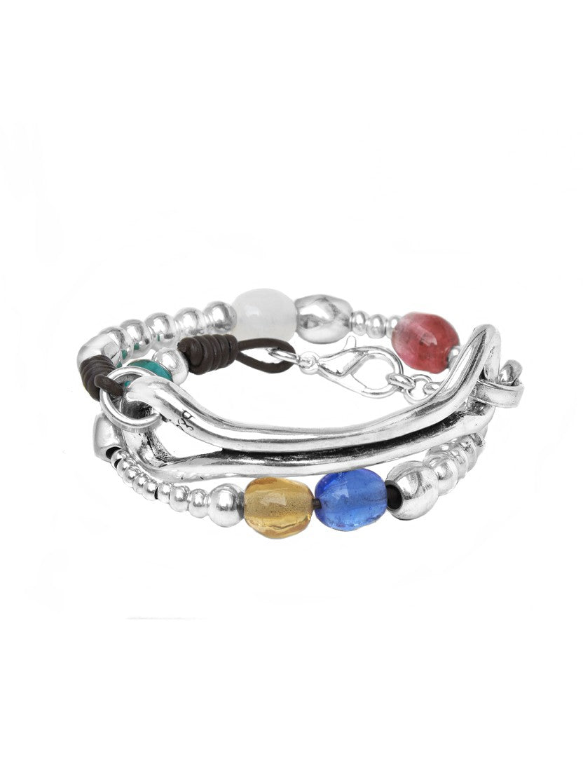 Pulsera con baño de plata y cuentas de cristal