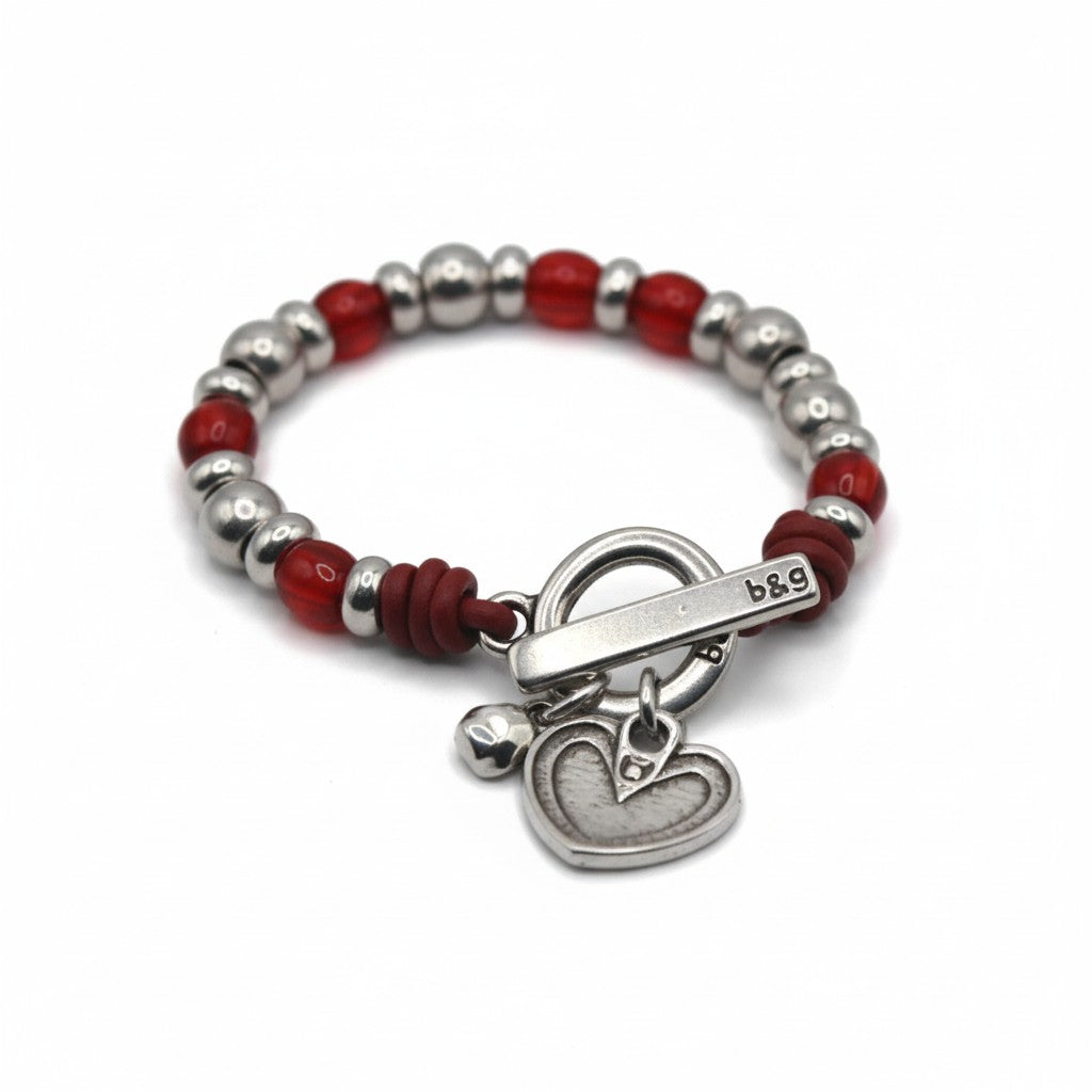 Pulsera bolitas rojas y plateadas