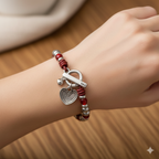 Pulsera bolitas rojas y plateadas